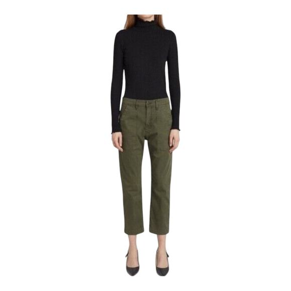 3x1 Sabine Tapered Stretch Twill Cropped Chino Pants in Moss Green Women's 25 - Picture 2 of 9